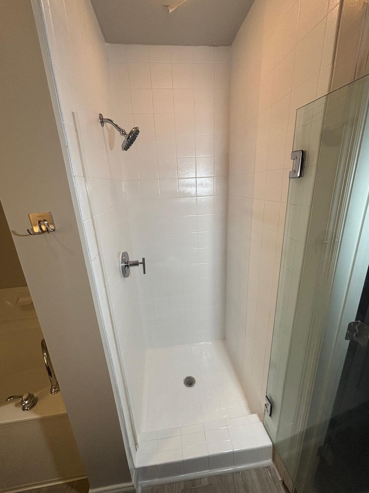 Newly finished glass shower enclosure